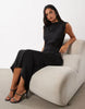 High Neck Pleated Bodice Dress In Black