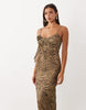 Gina Tricot Chiffon Frill Flower Motif Maxi Dress In Brown Leopard Print