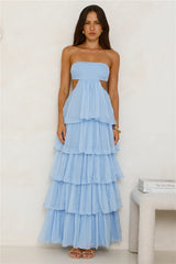 EVY LUNA Luxe Mode Strapless Maxi Dress Blue
