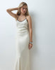 Satin Cami Halter Fluted Maxi Dress In Ivory