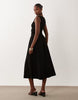 Ruched Bodice Midi Dress In Black