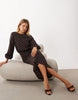 Long Sleeve Blouson Maxi Dress In Spot Print In Chocolate And Blue Spot