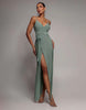 Goddiva Wrap Front Maxi Slip Dress With Waist Tie In Darksage