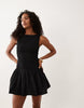 Abercrombie & Fitch Slash Neck Smocked Skort Mini Dress In Black