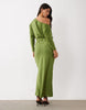 Fallen Shoulder Maxi Dress In Olive Green