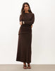 Slash Neck Long Sleeve Blouson Midi Dress In Chocolate