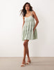 Daisy Street Chuck On Tiered Ruffle Smock Mini Dress In Sage Green Stripe