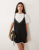 Short Sleeve Lace Overlay Mini Dress In White And Black