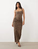 Oh Polly Modal Square Neck Drape Detail Maxi Dress In Leopard