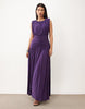 Power Shoulder Sleeveless Maxi Dress In Plum