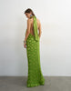 Topshop Halter Neck Tucked Side Maxi Dress With Burnout Square Print Detail In Green