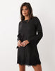 Nobody'S Child Kamari Satin Boat Neck Lace Trim Mini Dress In Black
