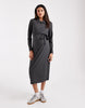 Mamalicious Maternity Jersey Rib Nursing Friendly Polo Detail Midi Dress In Grey Marl