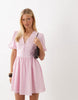 Nobody'S Child Bess Linen Blend Scallop Edge V-Neck Puff Sleeve Mini Dress In Pink