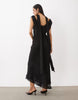 Draped Off Shoulder Scarf Detail Double Layer Maxi Dress In Black