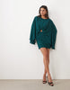 Premium Batwing Mini Dress With Ruched Skirt In Teal