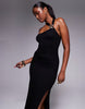 Halter Neck Hardware Split Maxi Dress In Black