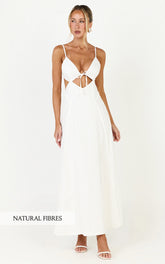 Grace Midi Dress - Strappy Cutaway with Godet Detail Dress in White