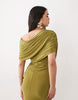 Off Shoulder Wrap Bodice Detail Maxi Dress With Train In Green