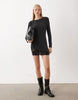 Long Sleeve Mini Dress With Lace Trim In Black