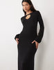 Pretty Lavish Knitted Keyhole Detail Long Sleeve Maxi Dress In Black