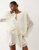 Lioness Elements High Sheen Chiffon Drape Detail Balloon Sleeve Tie Waist Mini Dress In Champagne