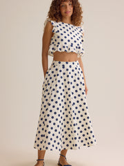 Billie Polka Dot Linen Midi Skirt