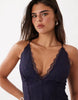 Lace Plunge Mini Dress With Flare Skirt In Navy