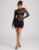 Oh Polly Sheer Long Sleeve Panelled Mini Dress In Black