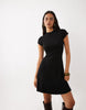 Kaiia Exclusive Knitted Cap Sleeve Mini Skater Dress In Black
