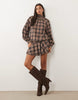 High Neck Mini Dress With Dropped Waist In Tan Check