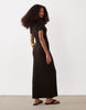 Ribbed Short Sleeve Polo Midi Dress In Chocolate