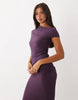 Slinky Draped Cutaway Mesh Column Dress In Plum