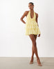 Tfnc Shirred Chiffon Halter Neck Ruffle Mini Dress In Butter Yellow
