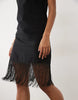 Linen Blend Fringe Detail Column Mini Dress In Black