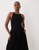 Crinkle Built Up Cross Back Midi Dress In Black
