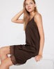 Tezenis Asymmetric Satin And Lace Slip Dress In Chocolate