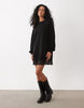 Long Sleeve T-Shirt Mini Dress With Lace In Black