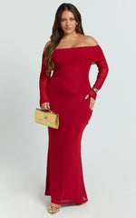 Bethanie Maxi Dress - Off The Shoulder Mesh Dress in Red