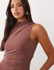 High Neck Sleeveless Drape Maxi Dress In Chocolate