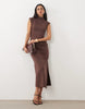 New Look High Neck Ruched Sleeveless Midi Dress In Brown