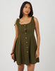 Brave Soul Strappy Button Front A-Line Mini Dress In Khaki