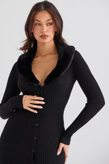 black faux fur trim dress - sale