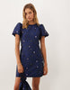 Dream Sister Jane Cosmo Embellished Round Neck Puff Sleeve Mini Dress Co-Ord In Navy