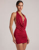 Oh Polly Draped Cowl Halter Neck Ruched Skirt Mini Dress In Red