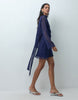 Chiffon Bias Cut Mini Dress With Matching Scarf In Navy