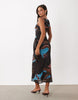 High Neck Printed Mesh Maxi Dress