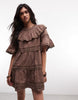 Daisy Street Boho Ruffle Smock Mini Dress In Brown