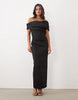 Bardot Maxi Dress With Split In Black Scuba-Style Fabric