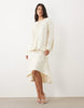 Satin Drop Waist Long Sleeve Dress In Ecru